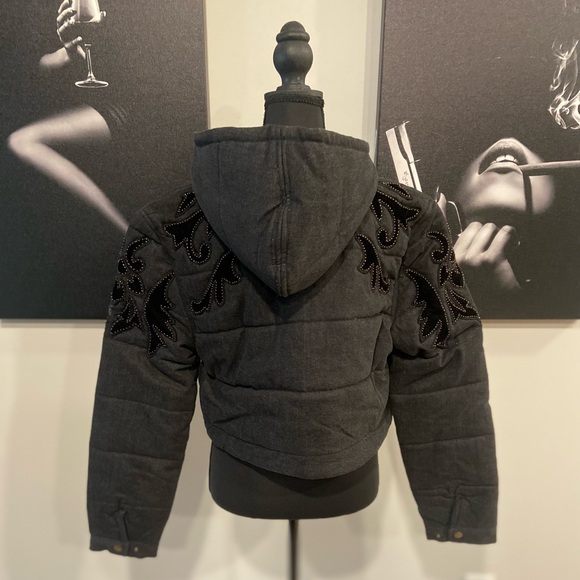 Free People Fleur De Lis Denim Puffer Jacket / Washed Black - Picture 10 of 11